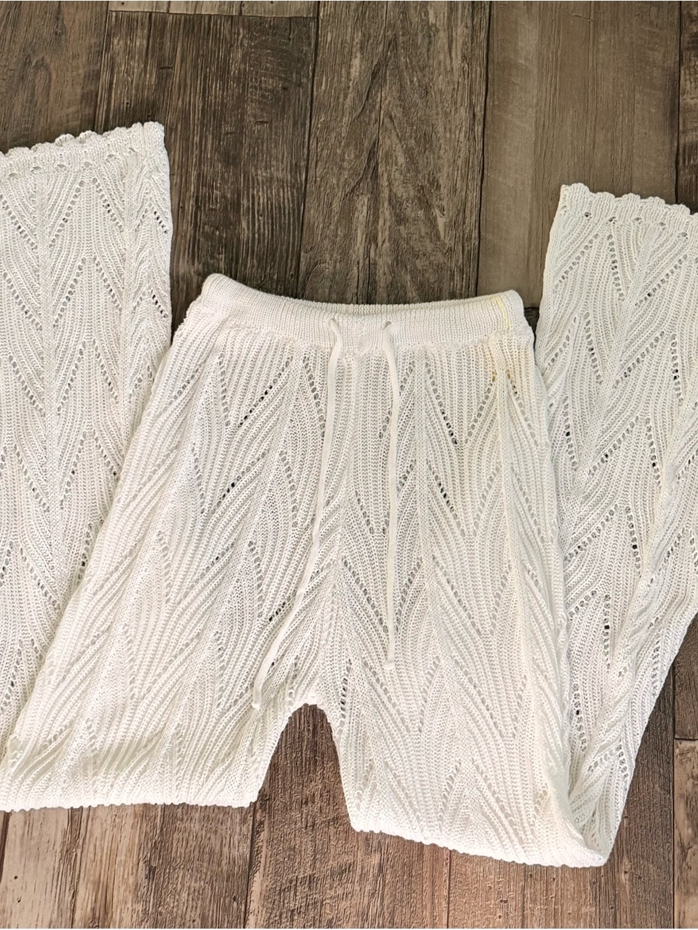 White Knit Drawstring Pants - Picture 2 of 3